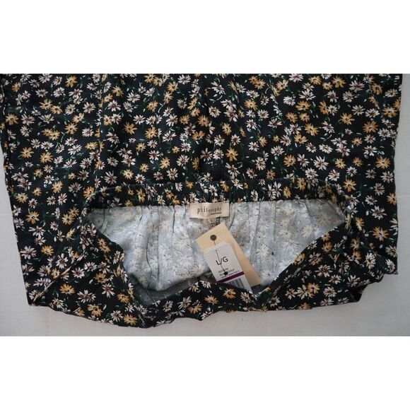 Philosophy 3070144 Women's Sz Large Black/Gold Floral Wide Leg Pull-On Pants - Picture 3 of 11